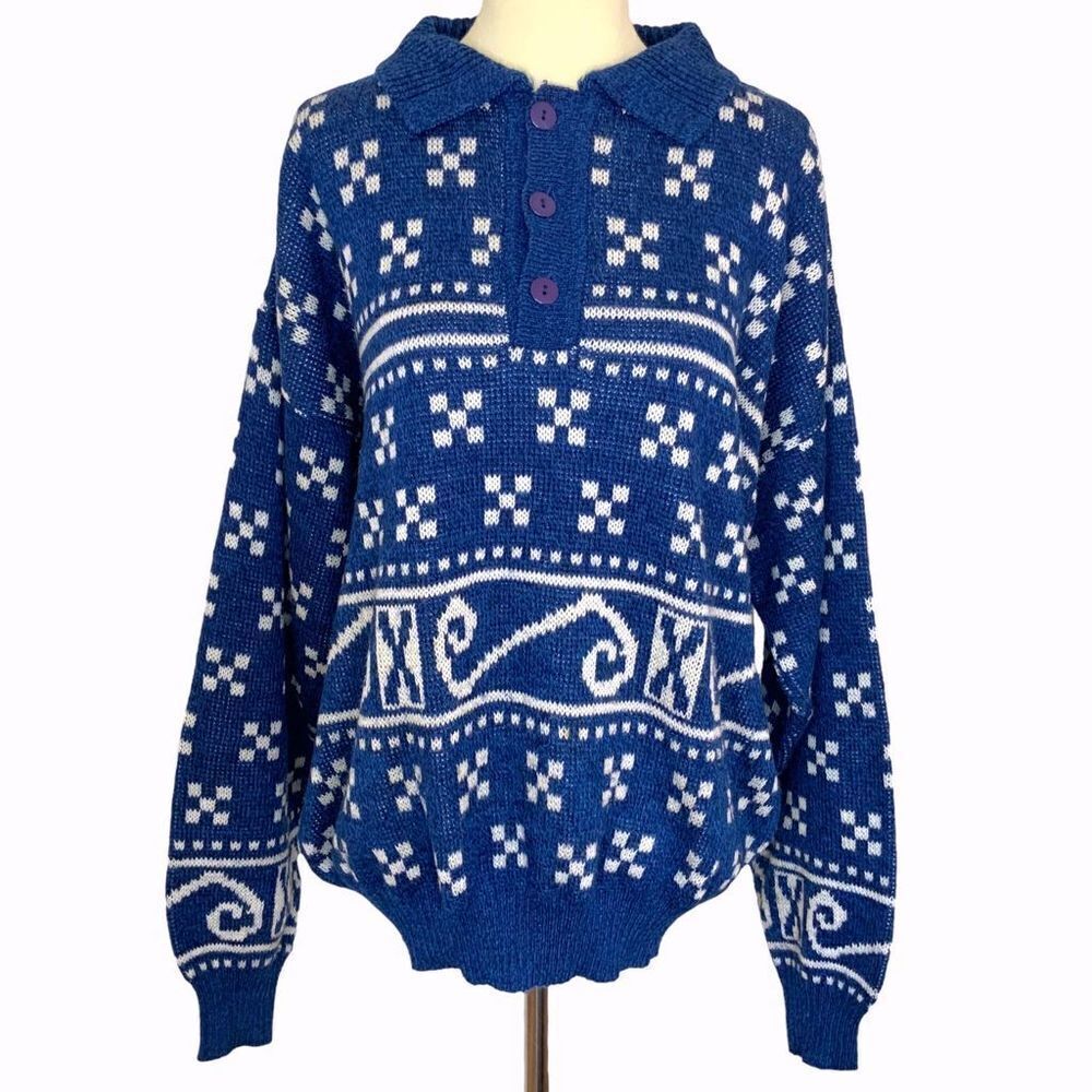 CANDA vintage pullover blue and white sweater size L